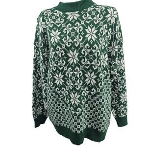 Vintage 80s Green snowflake fair isle ski sweater cabincore cottagecore 18 W USA